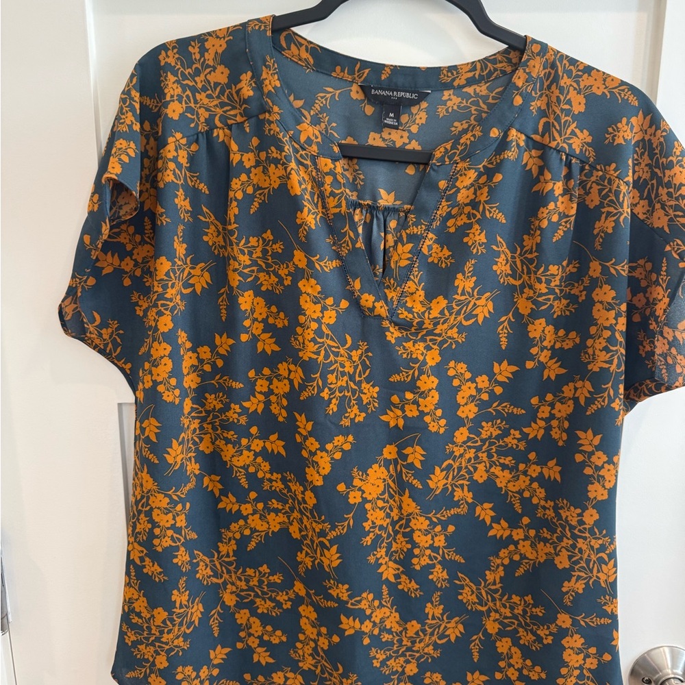 Banana Republic Orange and Blue Floral Blouse
